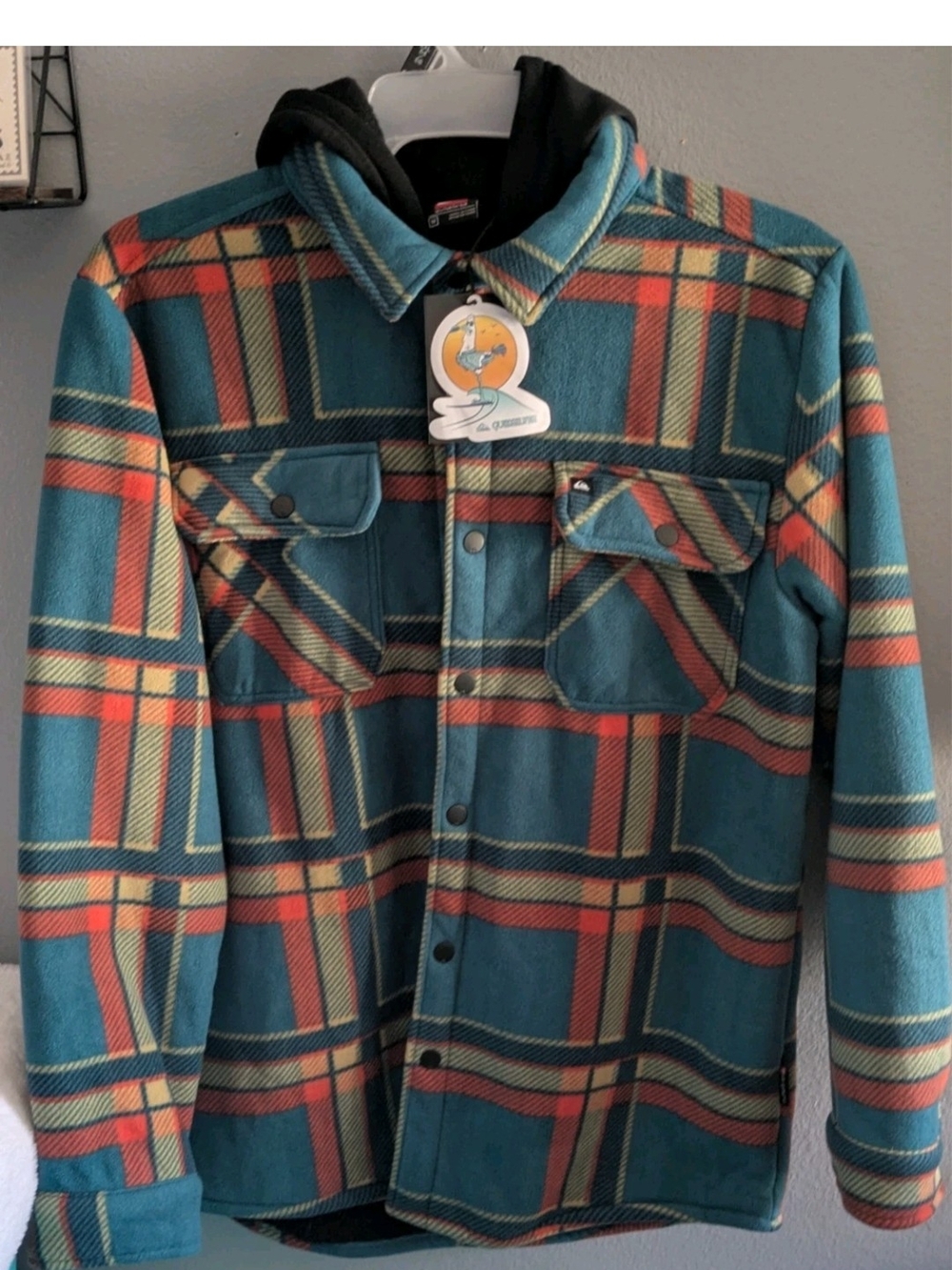 Quiksilver Fleece Flannel Hoodie Sweatshirt Sherpa Lined Cozy Soft Size M New!